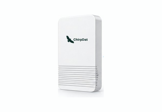 A flat white wireless sensor with the ChirpDat mark.
