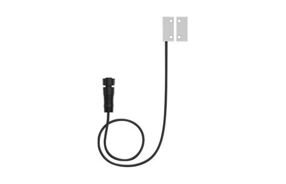 A two-part magnetic door contact sensor on a short cable.